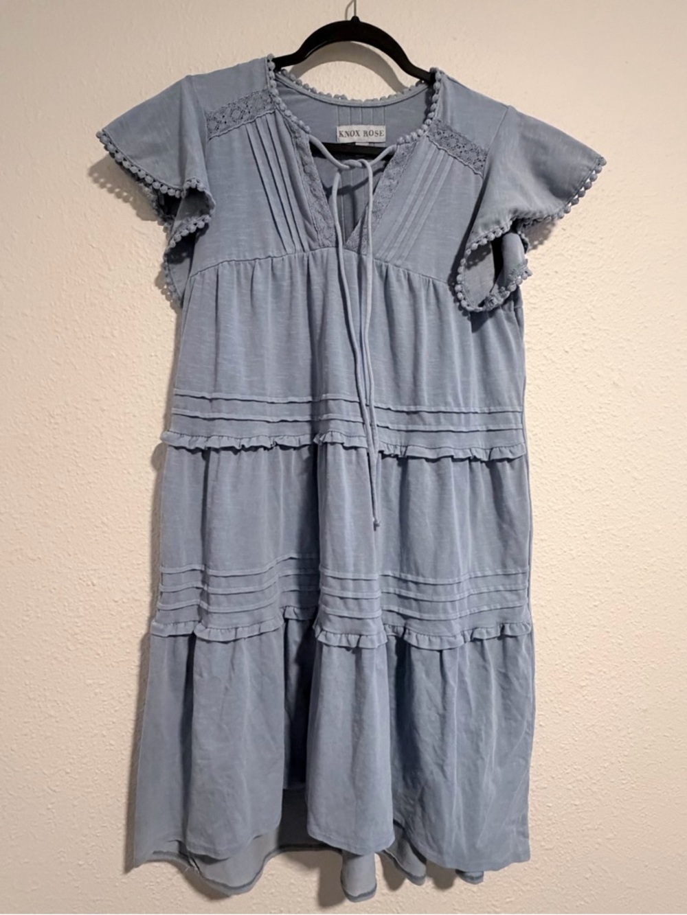 Knox Rose Light Blue Tie-Front Ruffle Tiered Dress